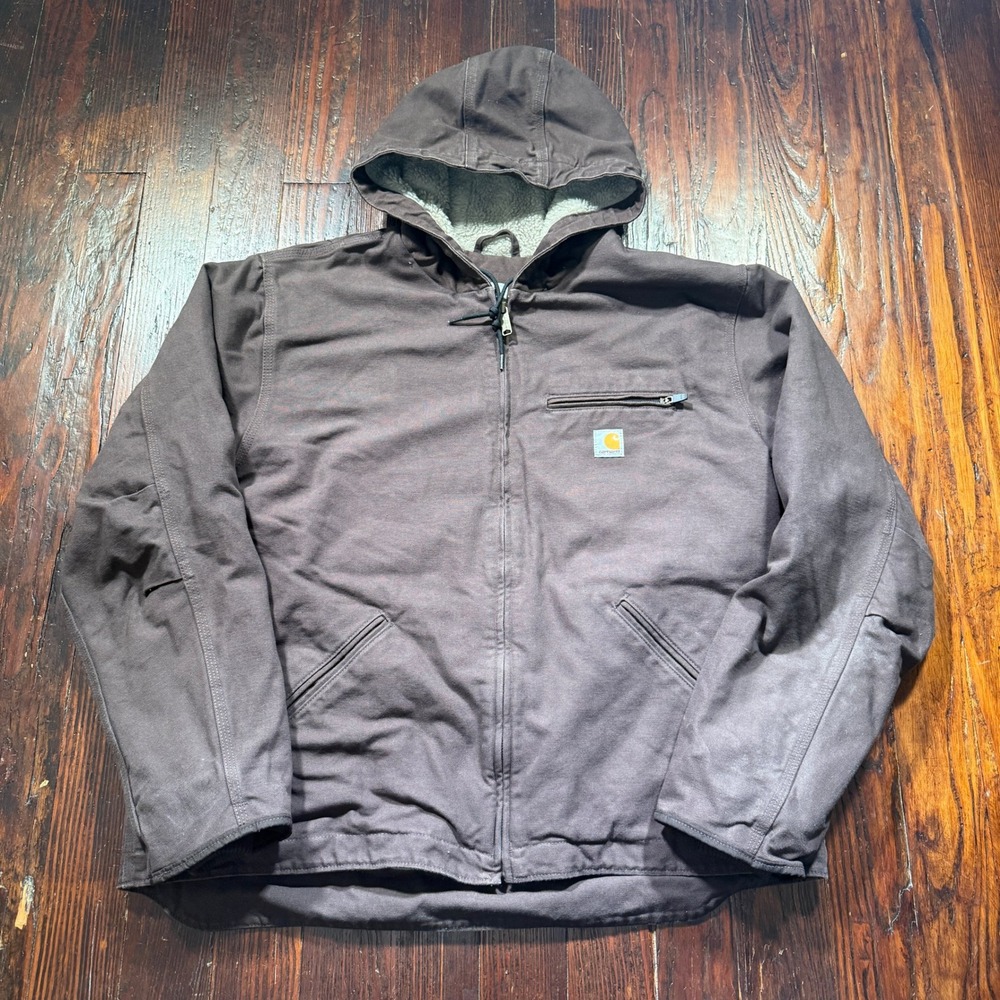 Vintage Carhartt Jacket Mens XL Brown Sherpa Lined Hooded Canvas 104922-DKB